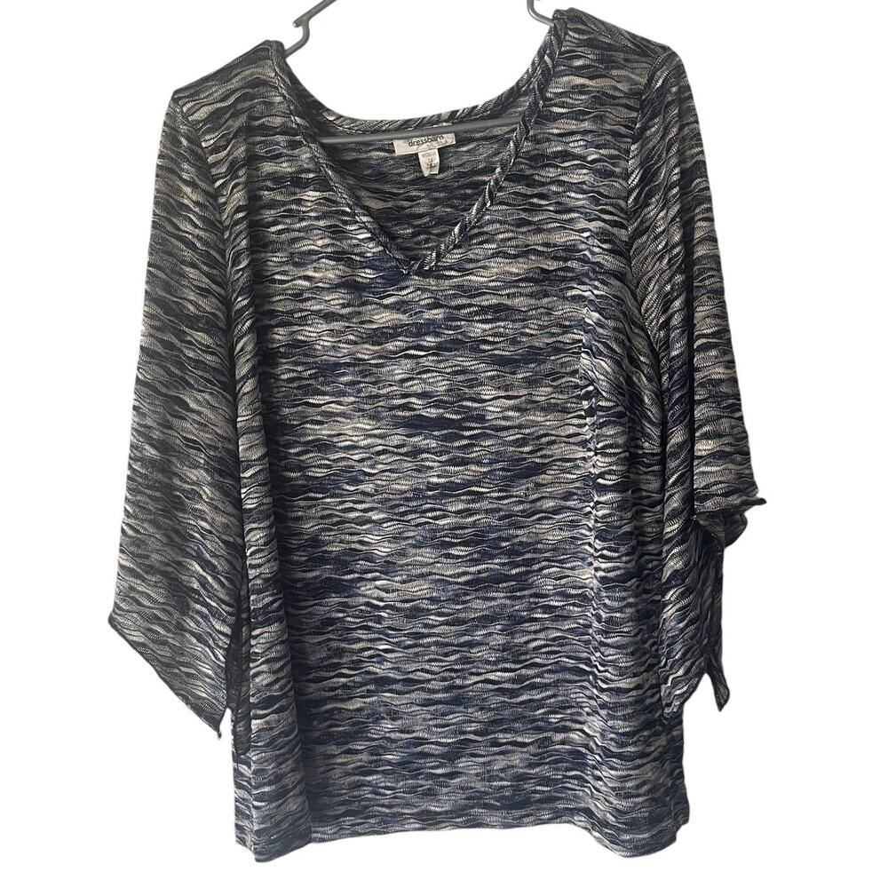 Dressbarn Women's Plus Size 2X‎ Blue Western Bell 3/4 Sleeve Blouse